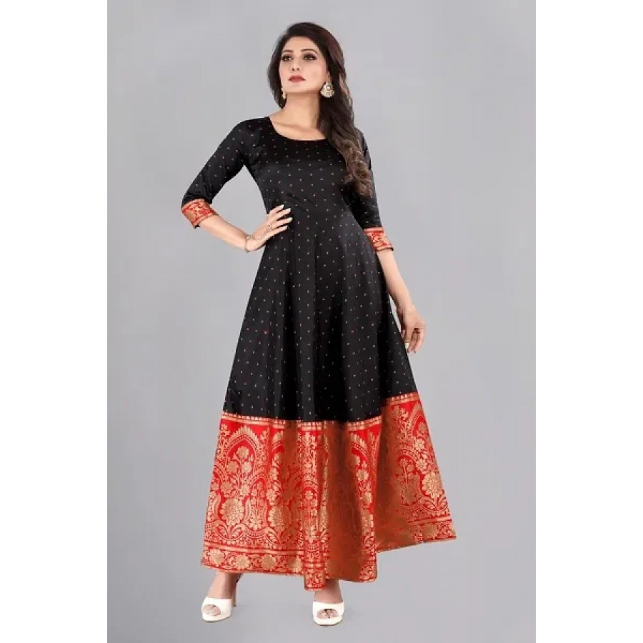 Beautiful Taffeta Woven Design Black Indo-western Gown