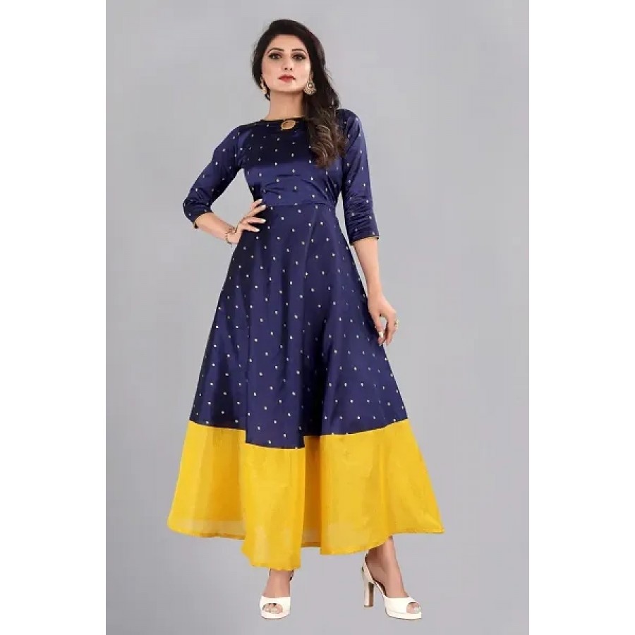 Beautiful Taffeta Woven Design Blue Indo-western Gown