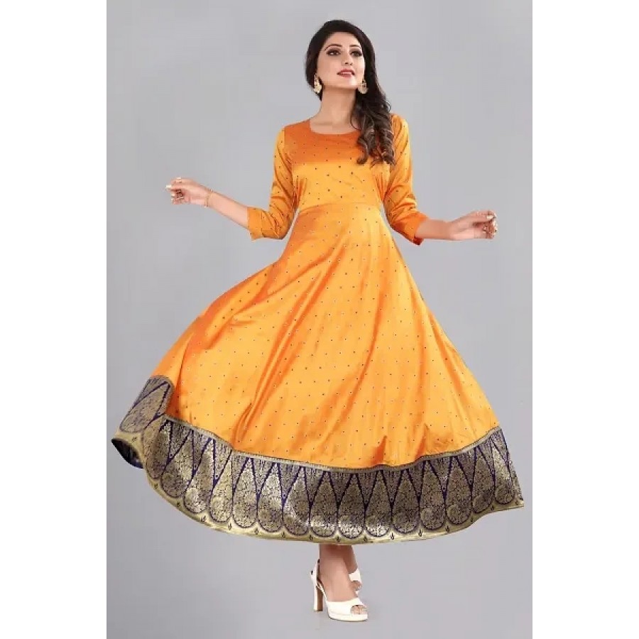 Beautiful Taffeta Woven Design Yellow Indo-western Gown