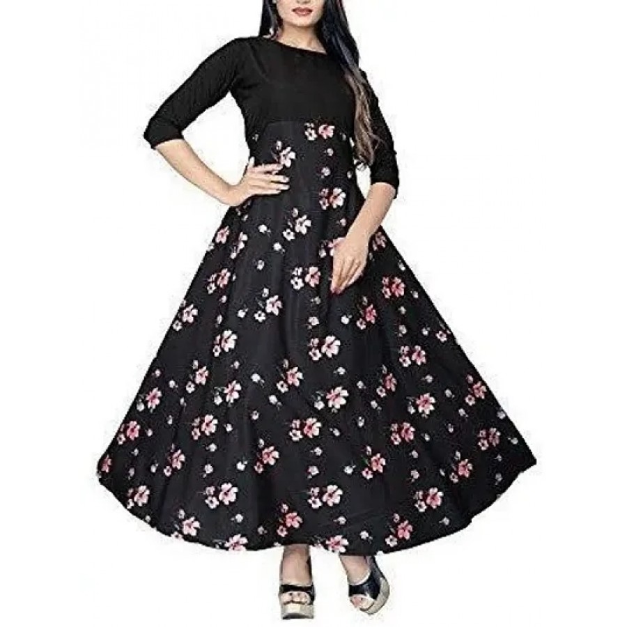 Black Crepe Printed Ethnic Gowns For Women