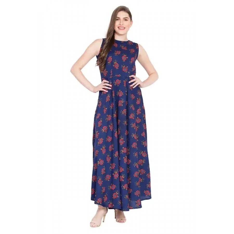 Blue Crepe Printed Gown For Women's