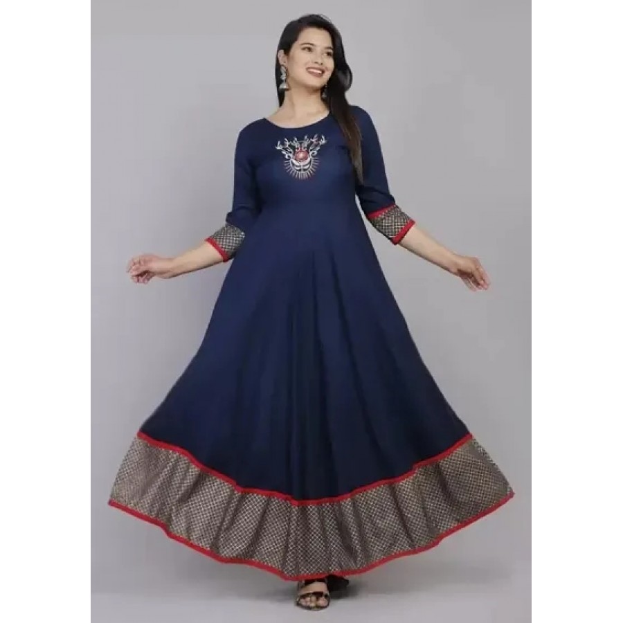 Classic Rayon Embroidered Gowns for Women