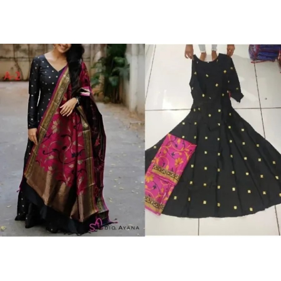 Designer Wear Black Taffeta Silk Ready made Gown