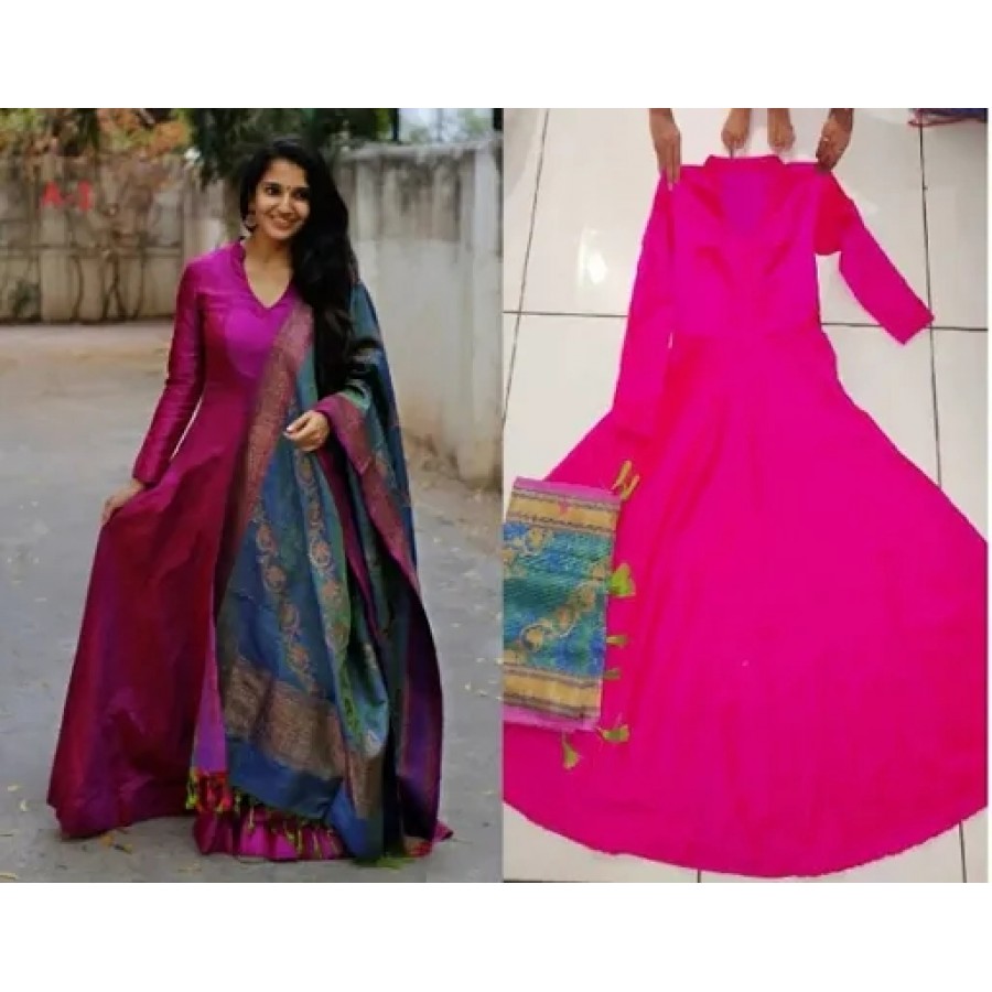 Designer Wear Maroon Taffeta Silk Ready made Gown