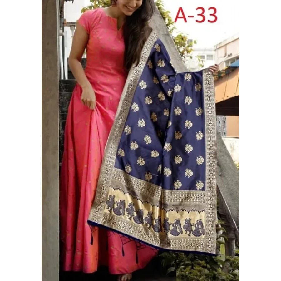 Designer Wear Tafeta Silk Gown With Banarasi Dupatta