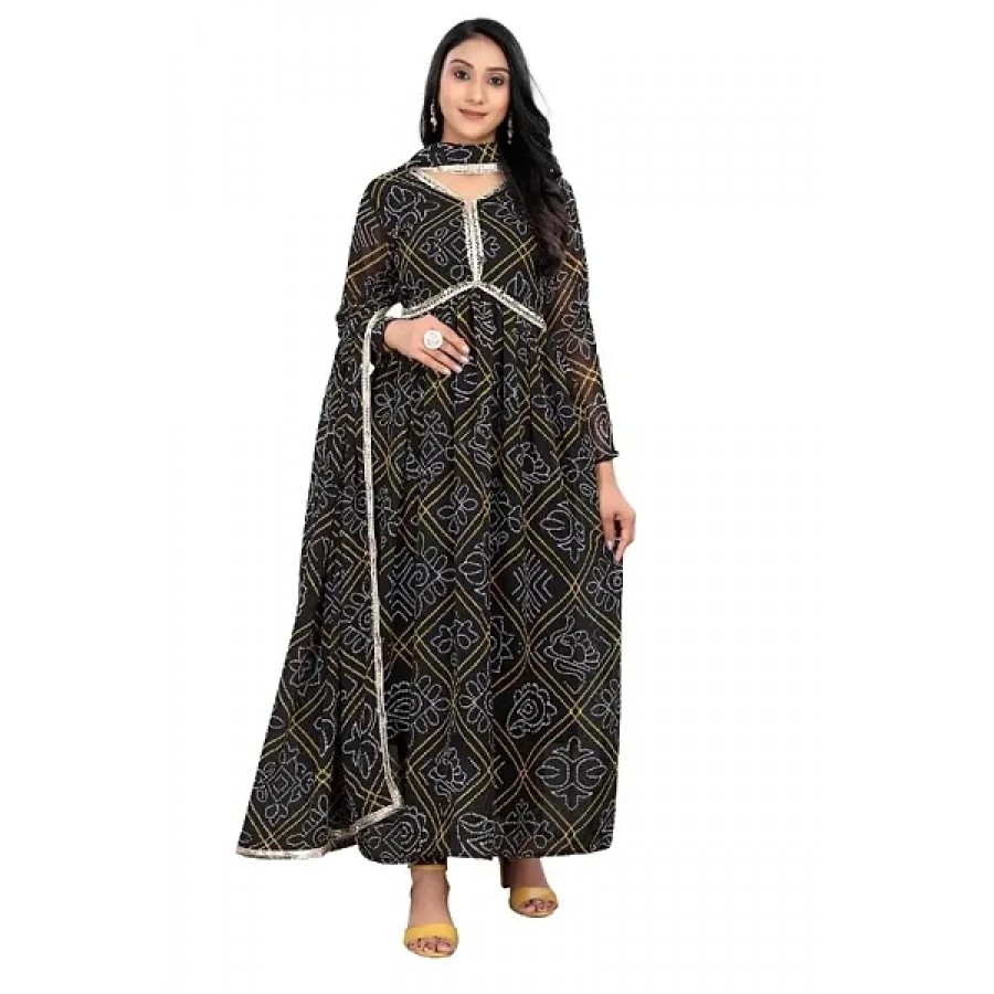 Elegant Georgette Bandhani Gown with Dupatta