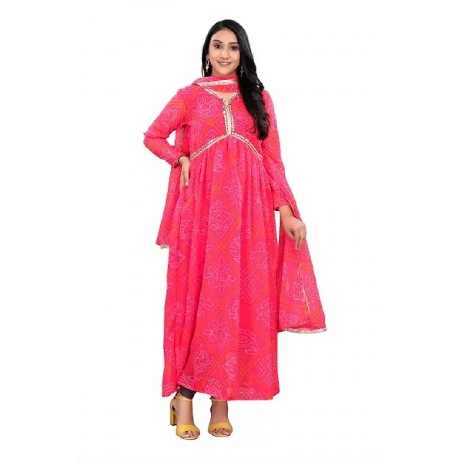 Elegant Georgette Bandhani Gown with Dupatta