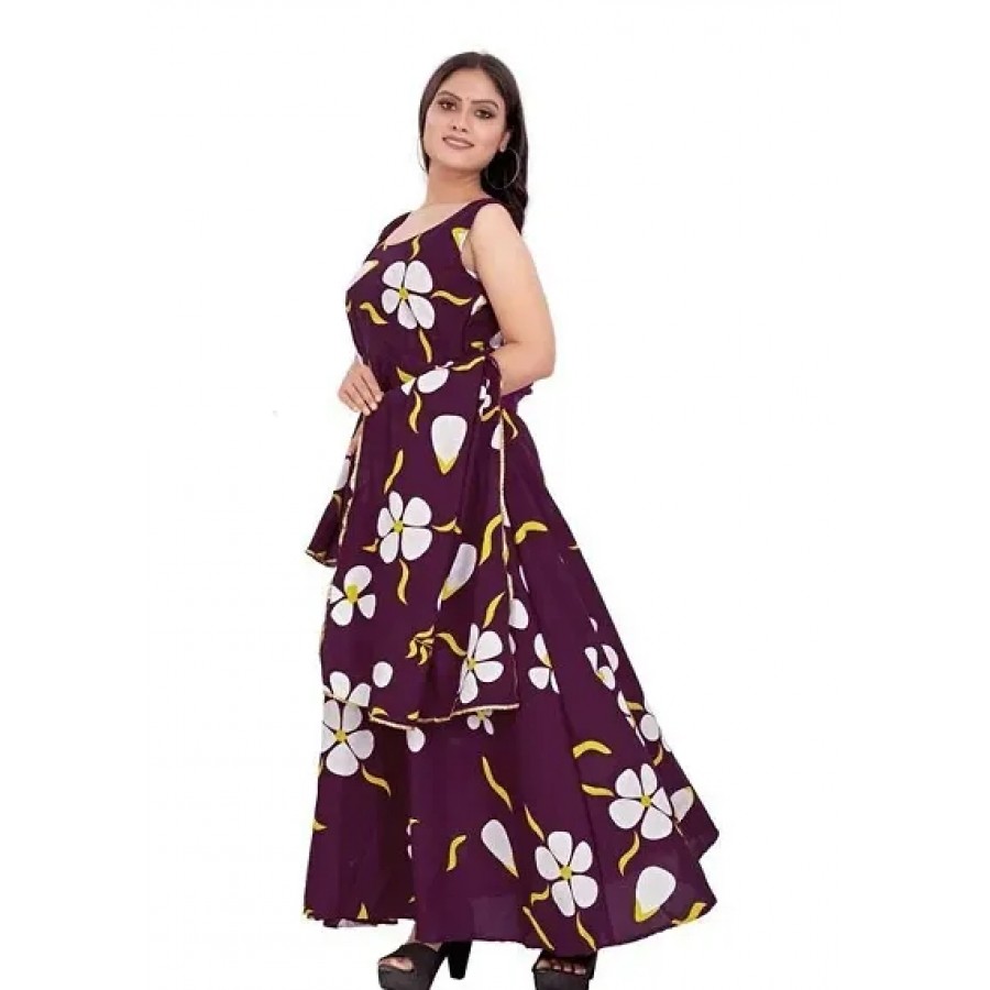 Elegant Purple Printed Georgette Flared Gown With Dupatta