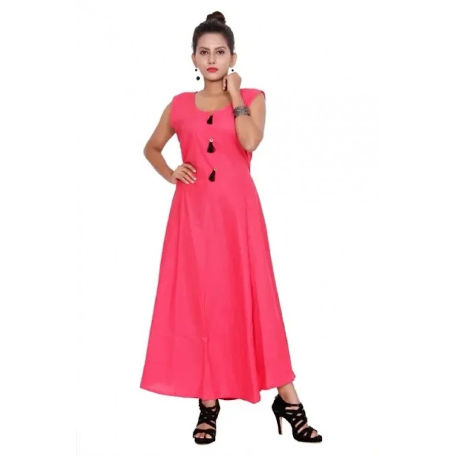 Elite Pink Cotton Printed Long Gown For Women