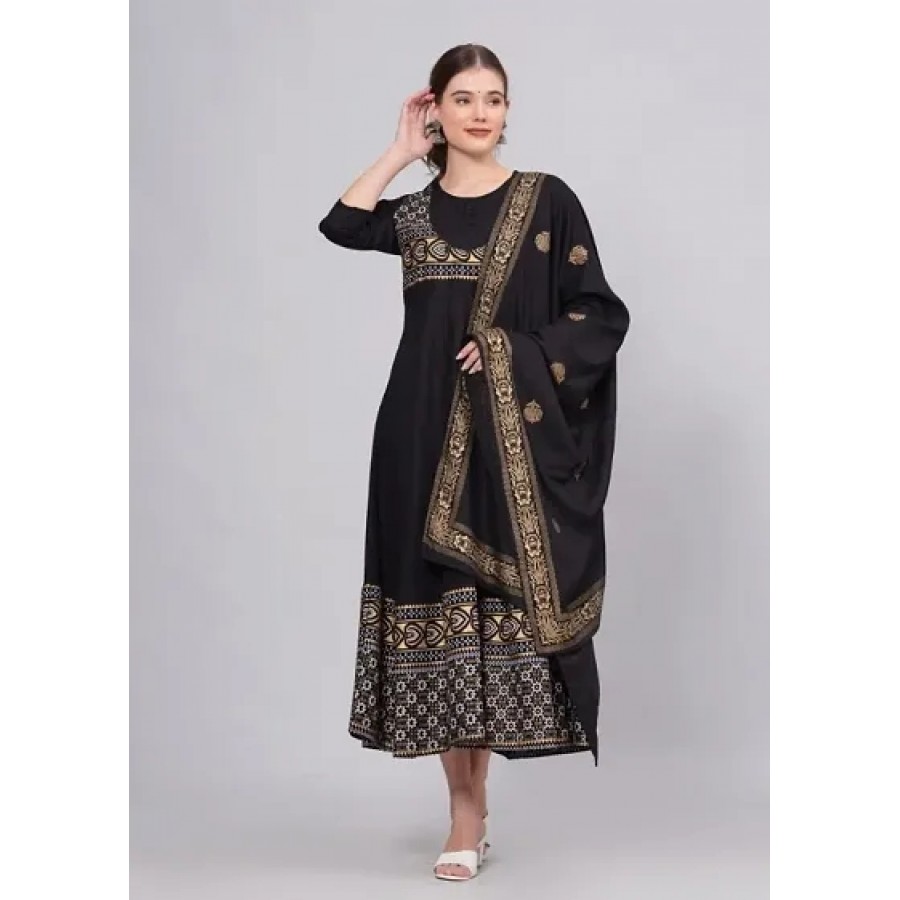 Ethnic Flared Gown with Matching Dupatta