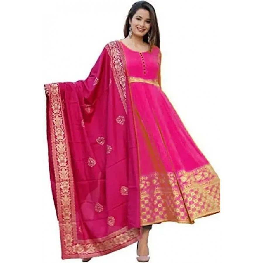 Fancy Cotton Rayon Ethnic Gowns With Dupatta For Women