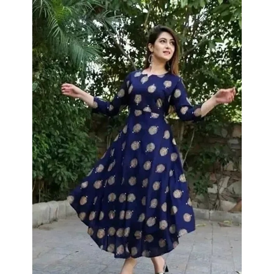 Indo-western Blue  Cotton Blend Gown For Women