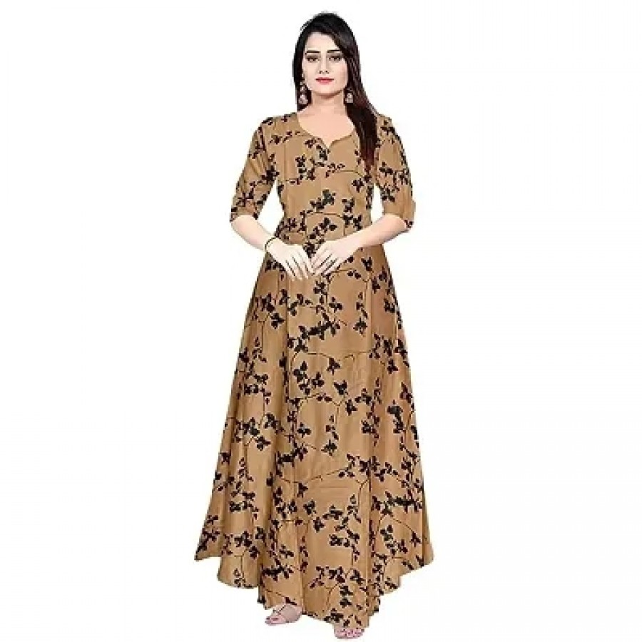 Indo-western Multicoloured Printed Polyester Blend Gown For Women