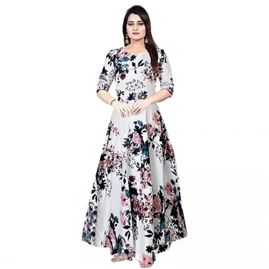 Indo-western Multicoloured Printed Polyester Blend Gown For Women