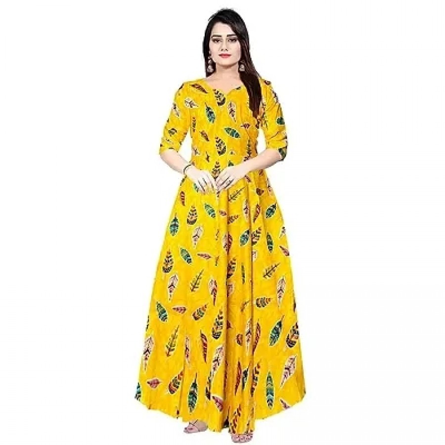 Indo-western Multicoloured Printed Polyester Blend Gown For Women