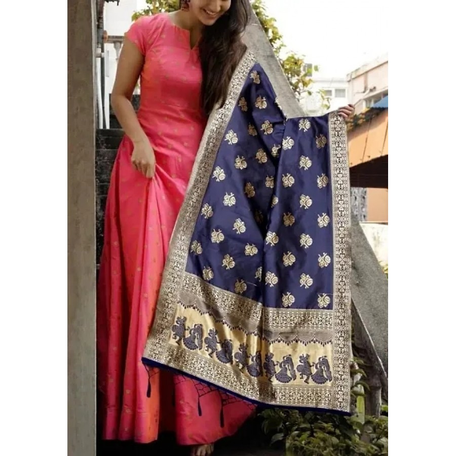 Indo-western Pink  Taffeta Silk Gown For Women