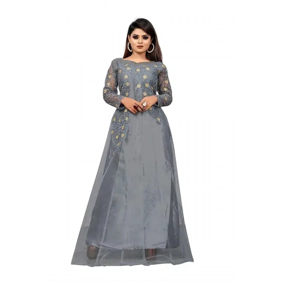 Jash Creation Women Net Anarkali Gown (Grey)