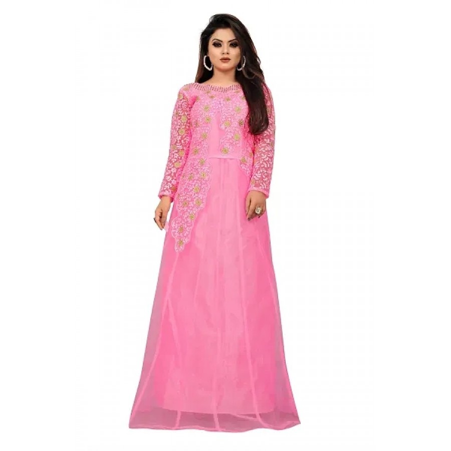 Jash Creation Women Net Anarkali Gown (Pink)