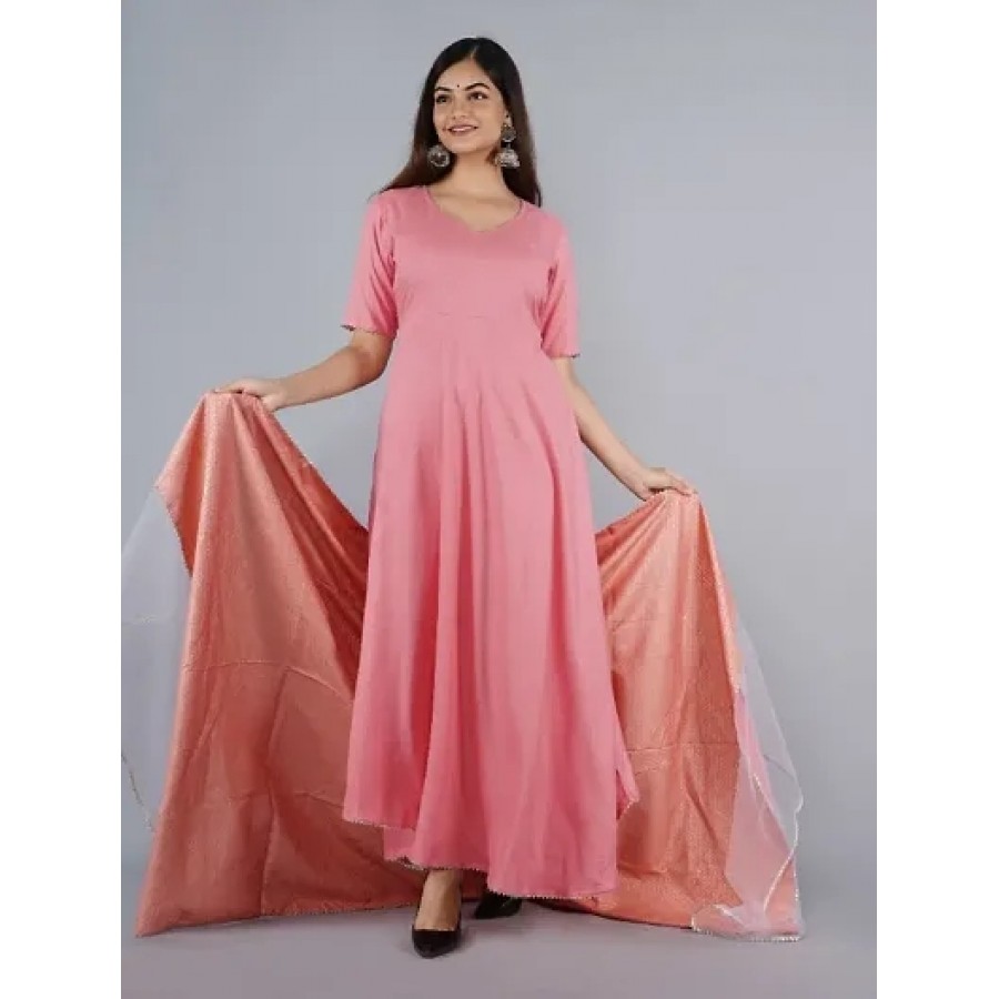 Kaynat Women's Rayon Gown For Women (Peach)