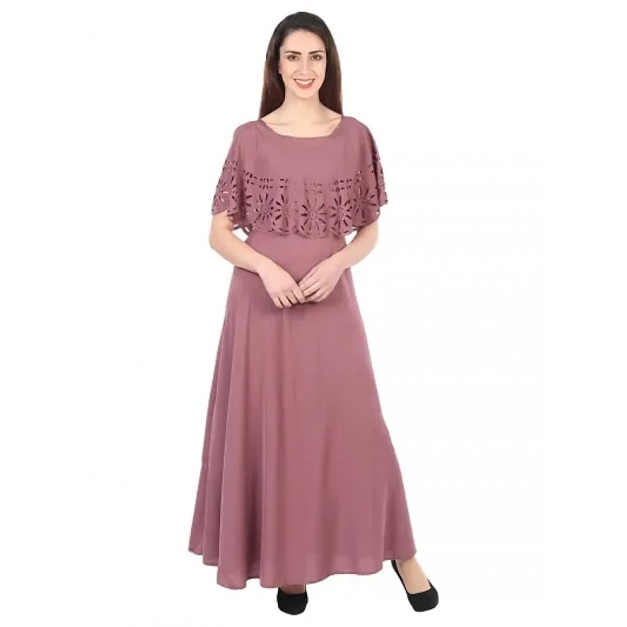 Magenta Crepe Self Pattern Ethnic Gowns For Women