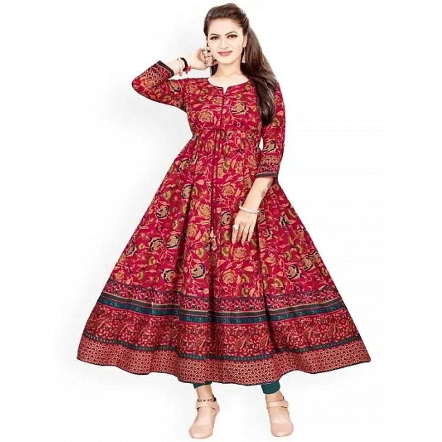 Maroon Rayon Printed Ethnic Gowns For Women