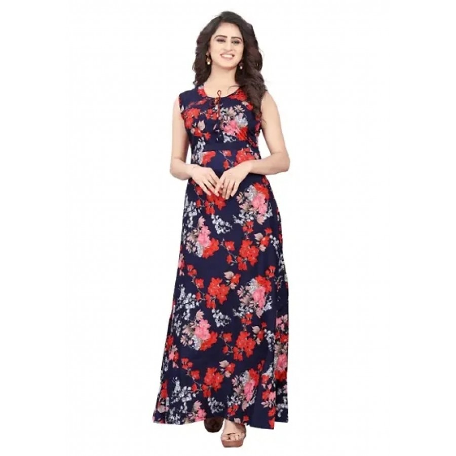 Multicoloured Poly Crepe Printed Ethnic Gowns For Women