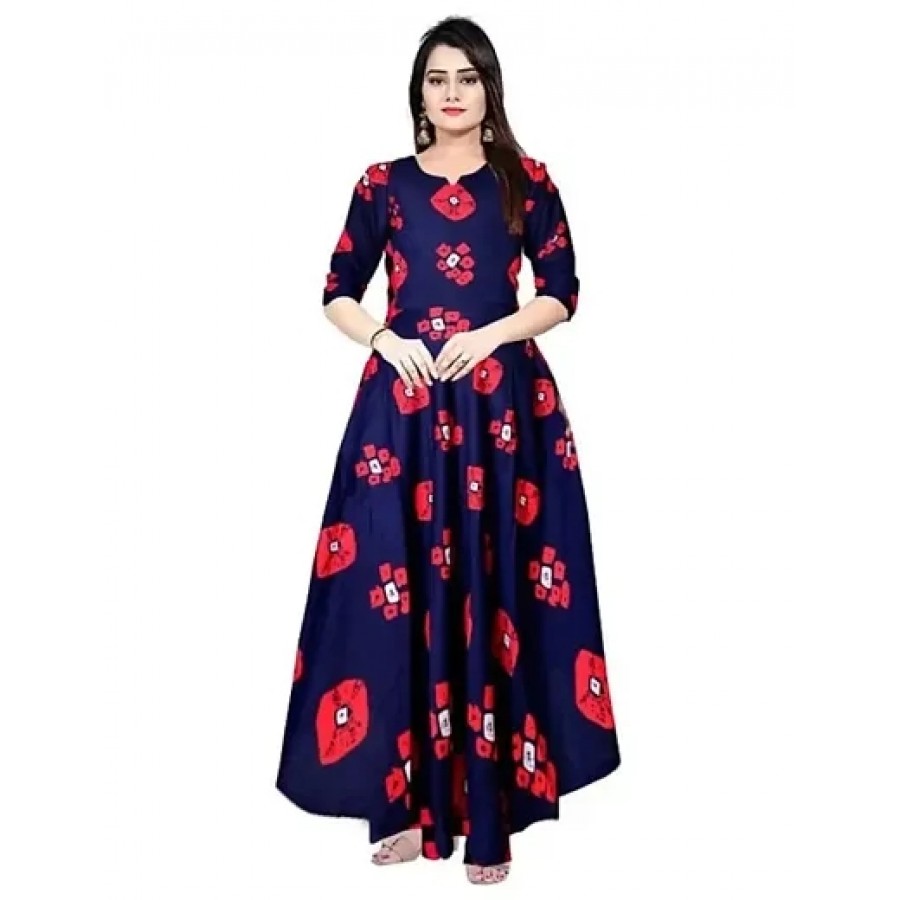 Multicoloured Rayon Printed Ethnic Gowns For Women