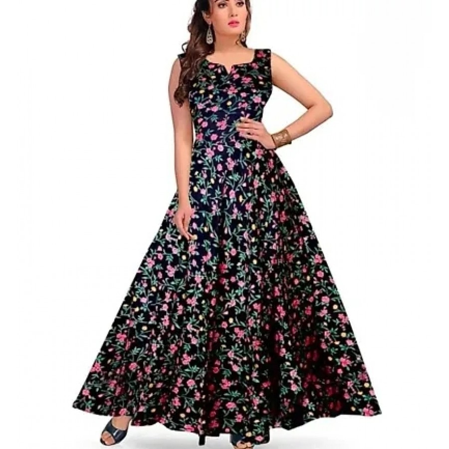 Multicoloured Rayon Printed Ethnic Gowns For Women