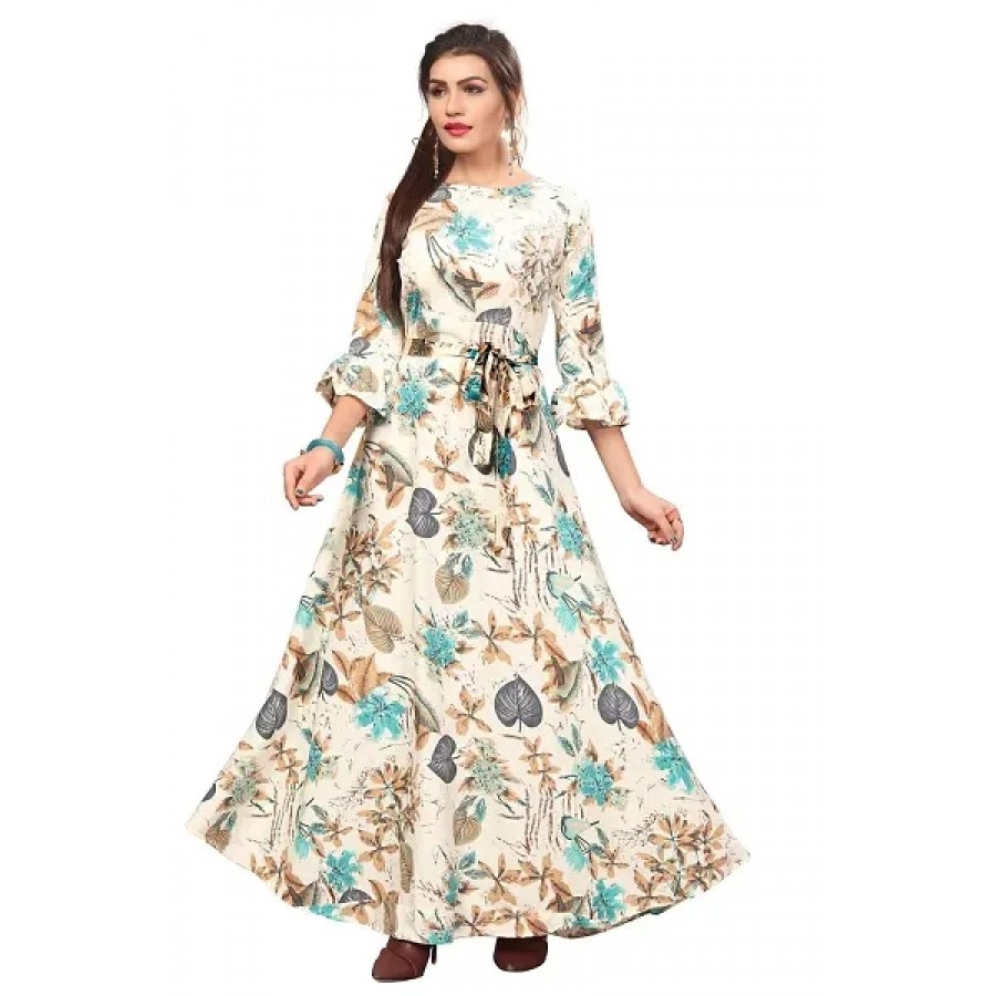 Off White Crepe Ethnic Gowns For Women