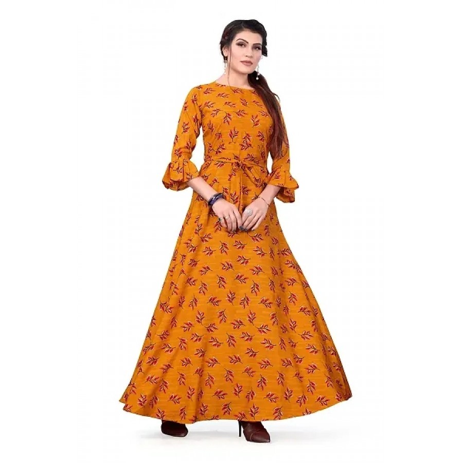 Orange Crepe Ethnic Gowns For Women