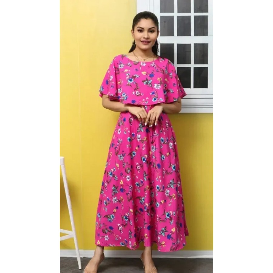 Pink Crepe Stitched Gown For Women's and Girl's