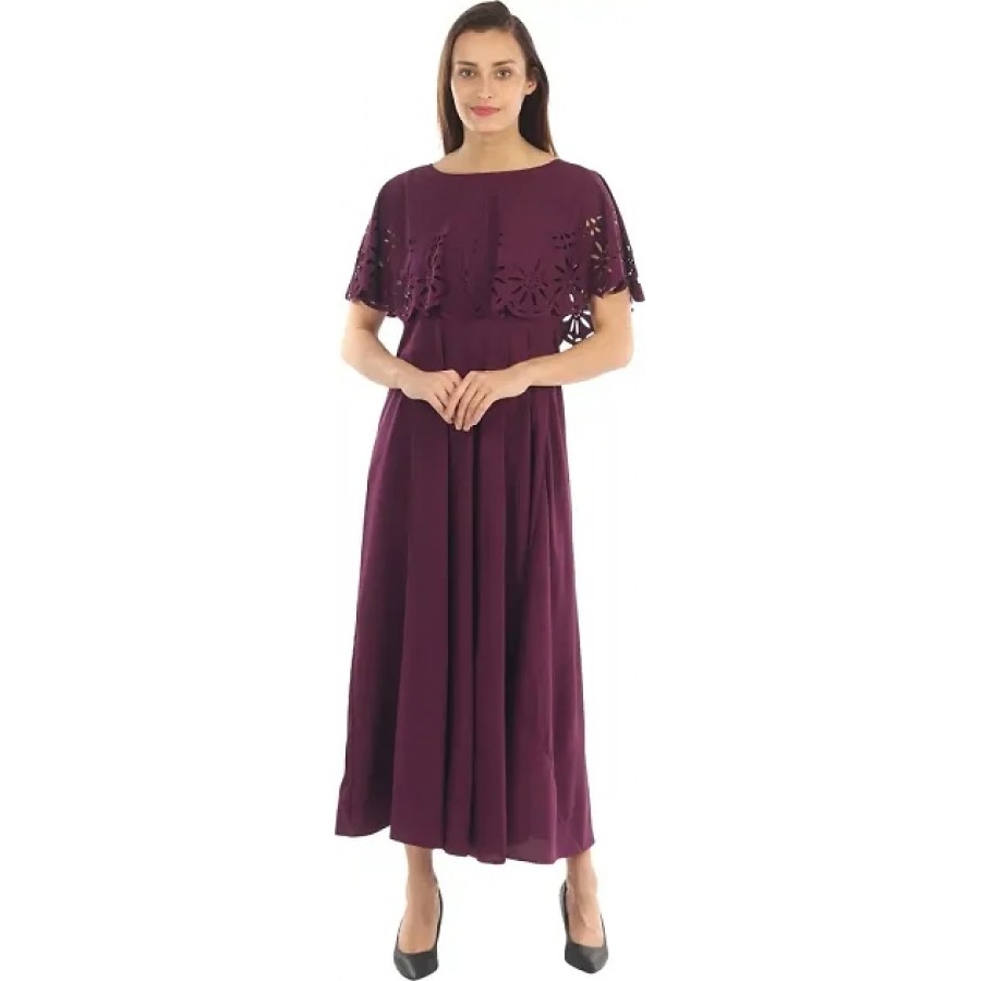 Purple Crepe Solid Ethnic Gowns For Women