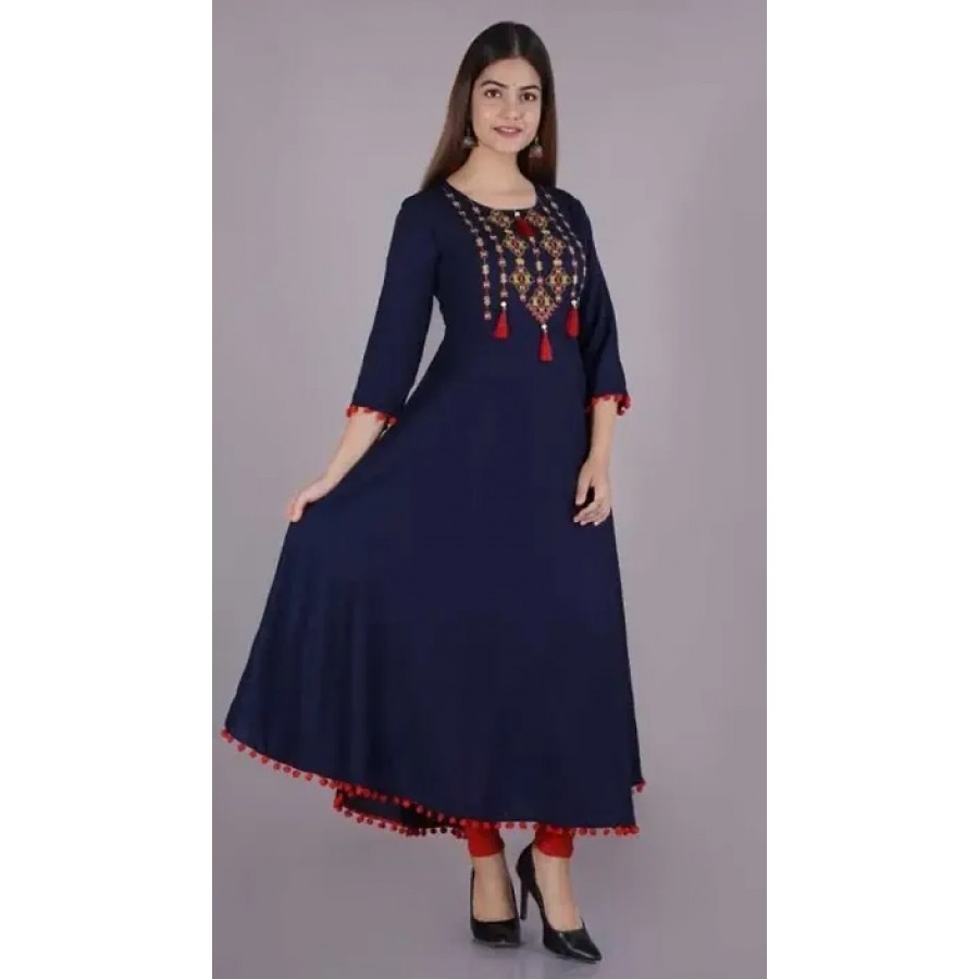 Rayon Embroidered Ethnic Gowns For Women