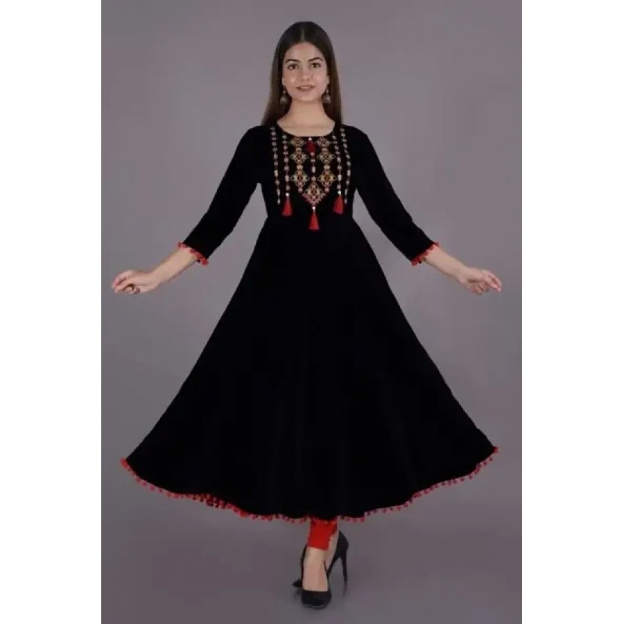 Rayon Embroidered Ethnic Gowns For Women