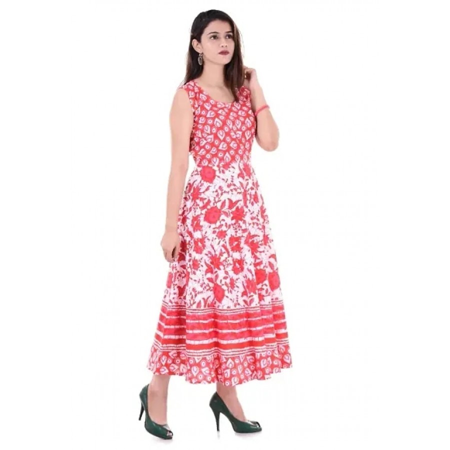 SANRACCHNA FABRICSS Womens Pure Cotton Jaipuri print Ethnic Gown