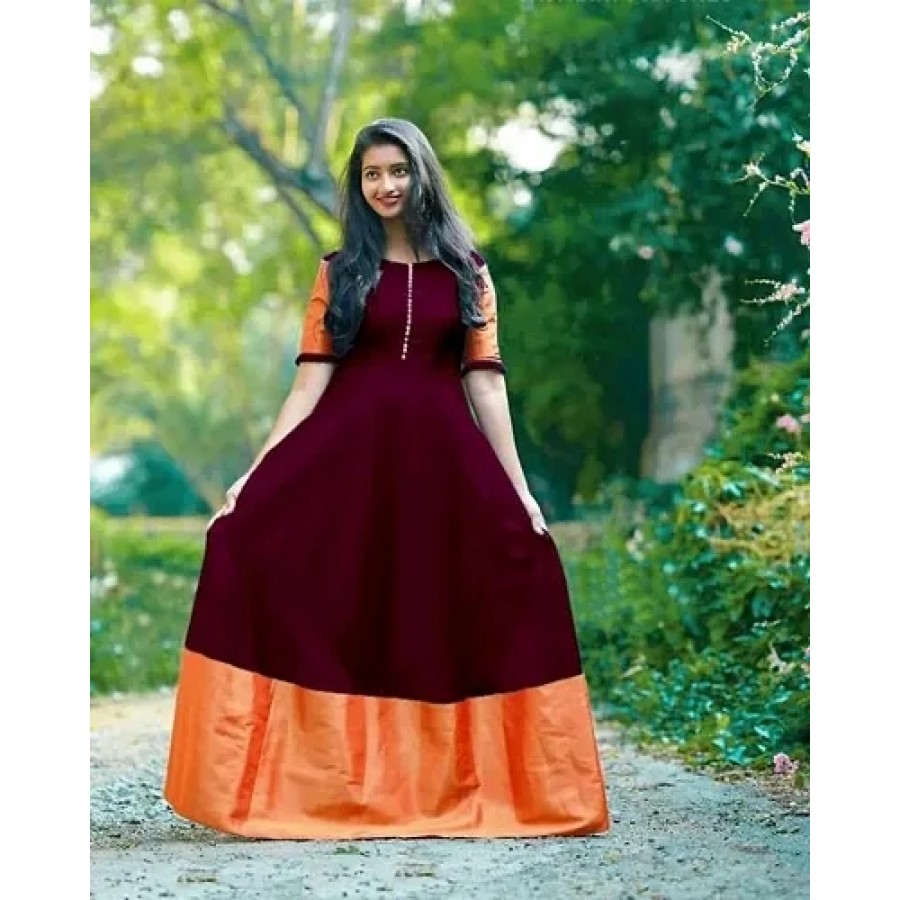 Satin Solid Ethnic Gowns For Women