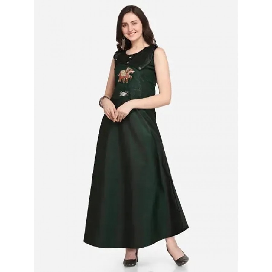 Styles Closet Taffeta silk dark green anarkali gown