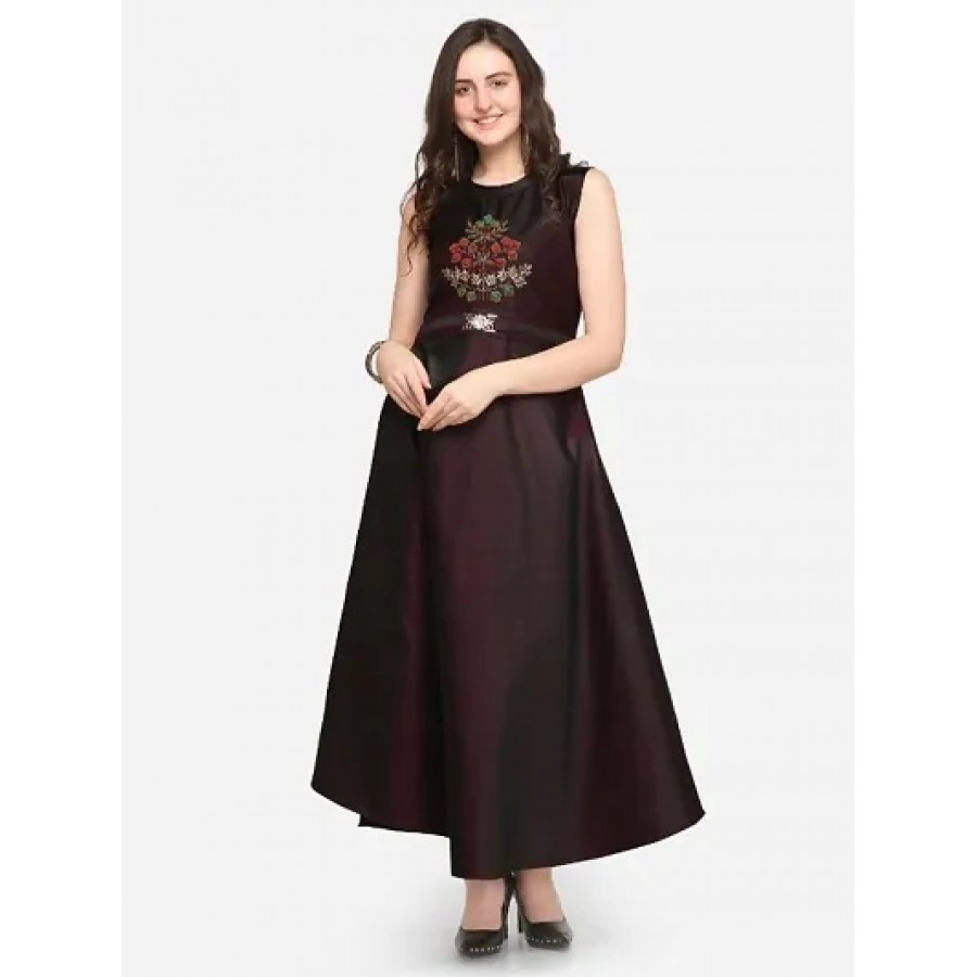 Styles Closet Taffeta silk maroon anarkali gown