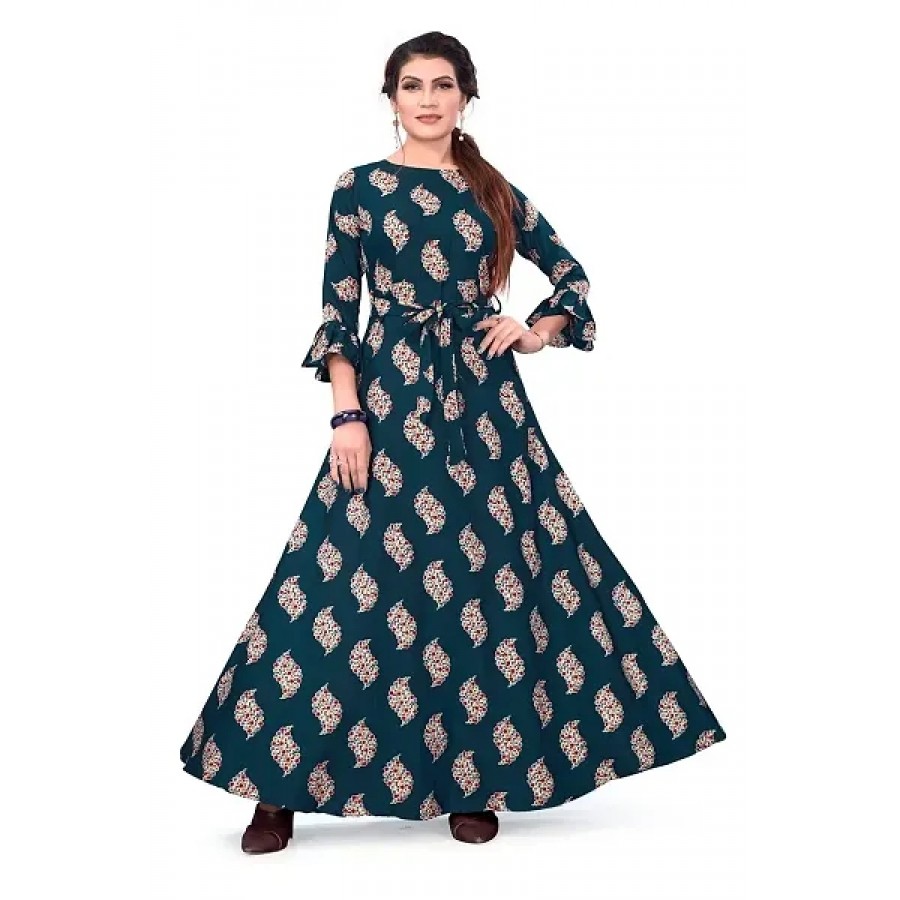 Stylish Blue Crepe Ethnic Gowns For Women