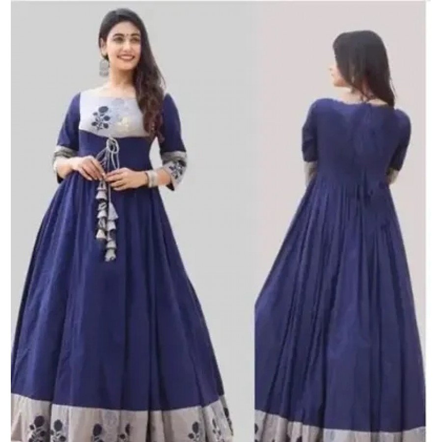 Stylish Blue Rayon Printed Indo-western Gown For Women