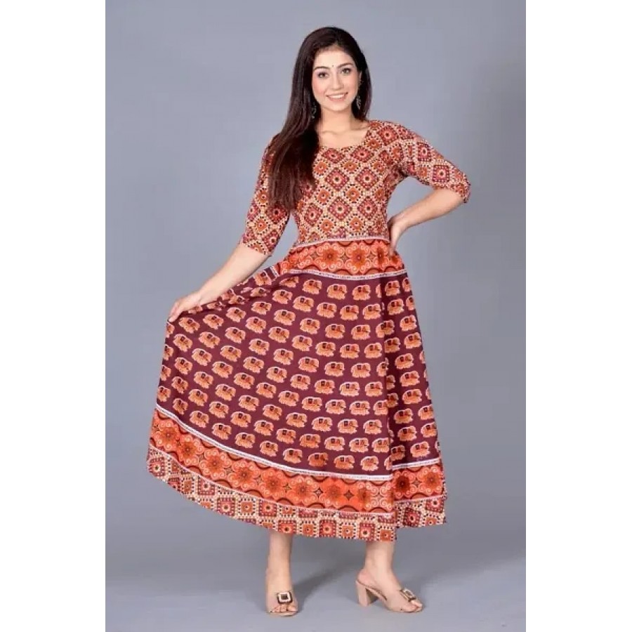 Stylish Cotton Printed Gown For Women