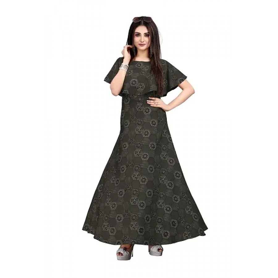 Stylish Grey Crepe Ethnic Gowns For Women