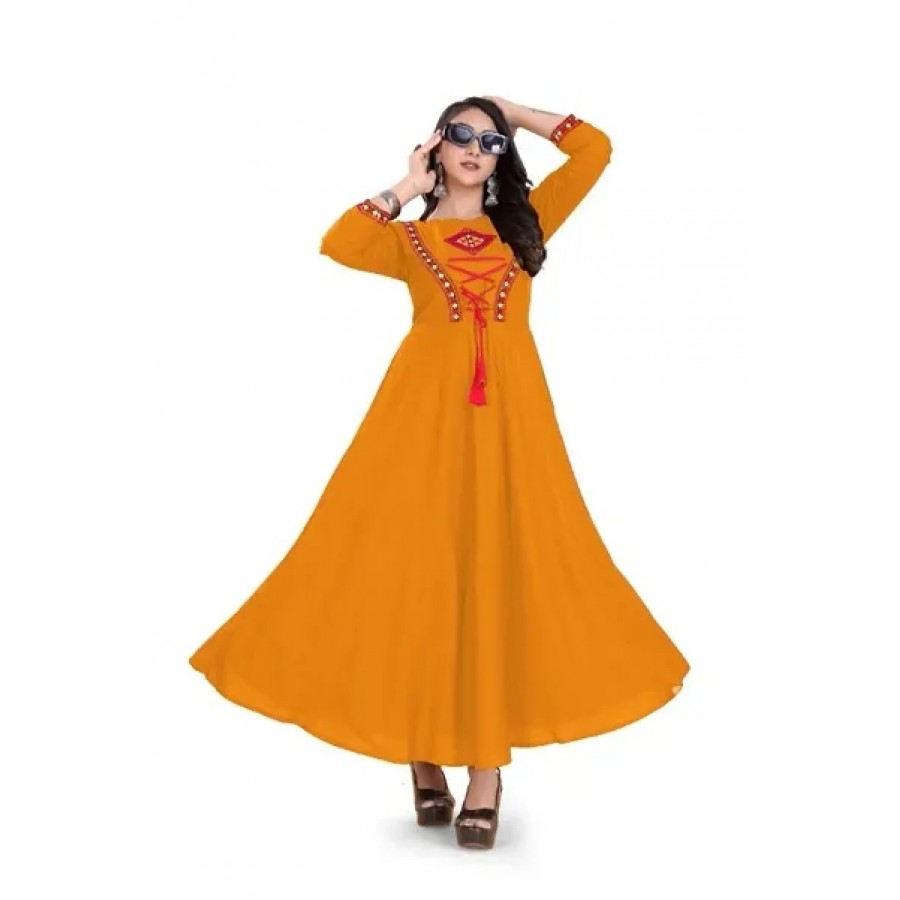 Stylish Heavy Rayon Anarkali Gown For Women Yellow