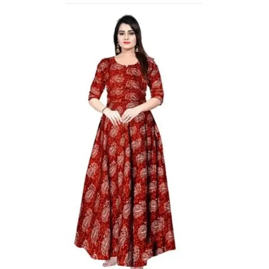 Stylish Maroon Printed Rayon Gown For Women