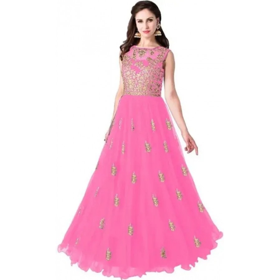 Stylish Net Embroidered Gown For Women