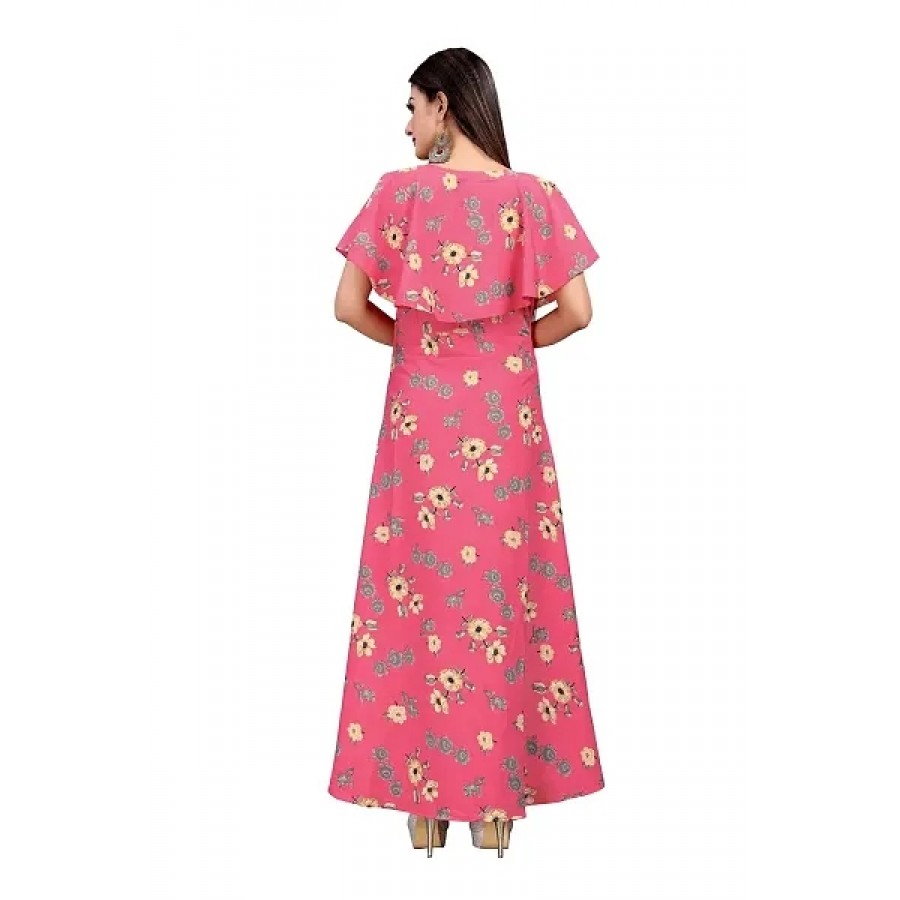 Stylish Pink Crepe Ethnic Gowns For Women