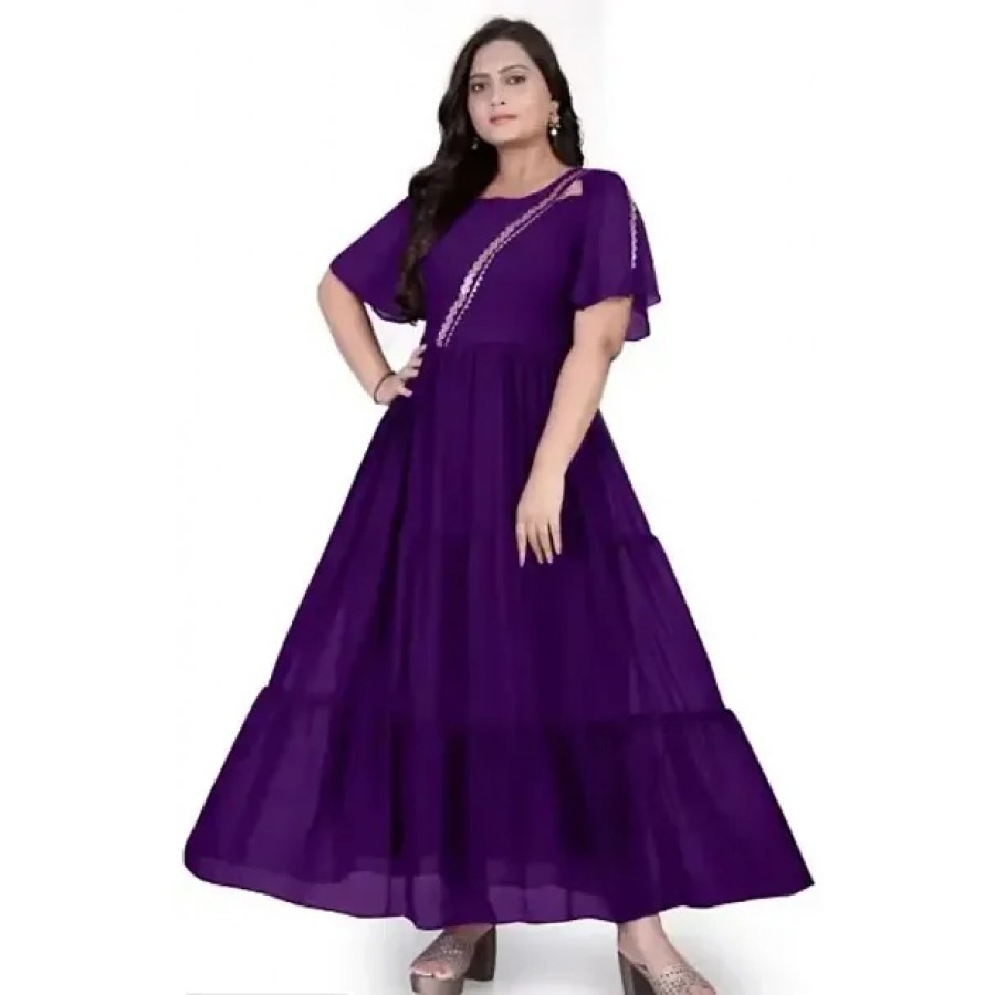 Stylish Purple Crepe Gown For Women