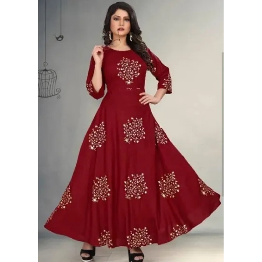 Stylish Rayon Printed Gown For Women