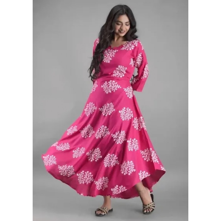 Stylish Rayon Printed Gown For Women