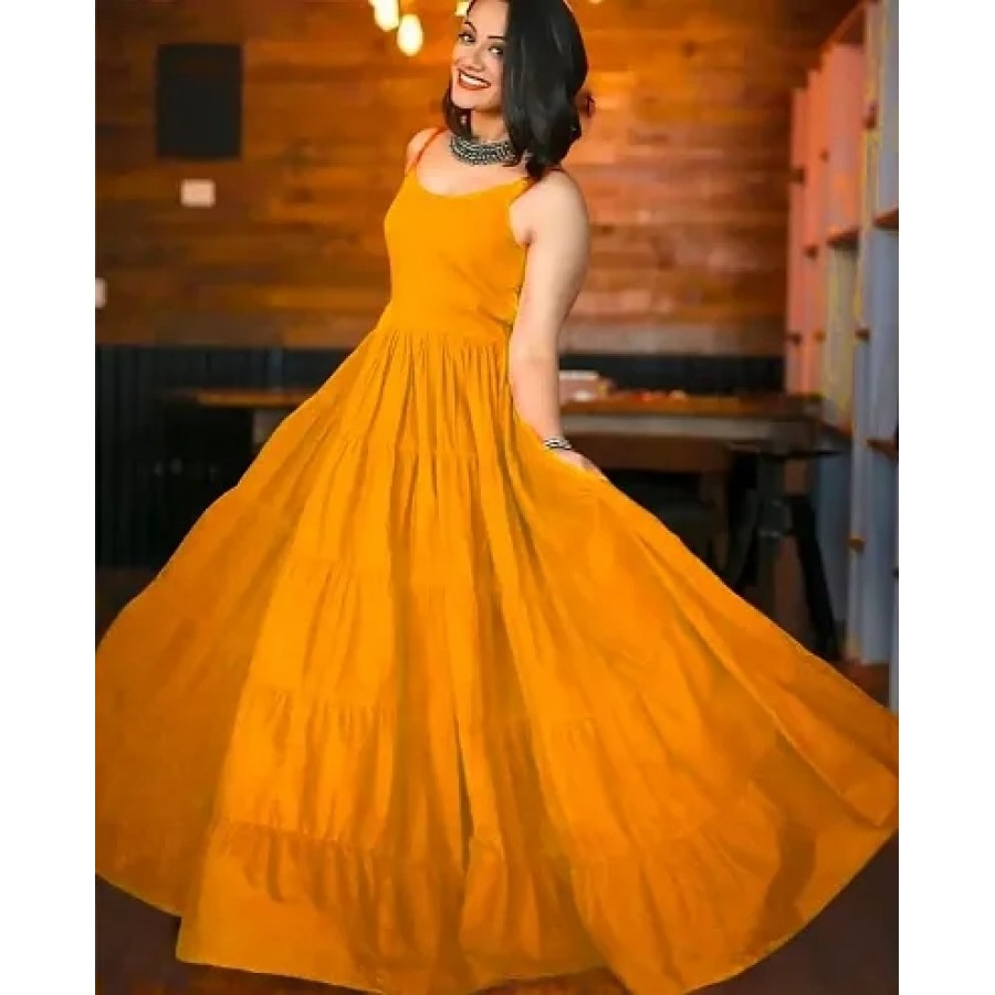 Stylish Rayon Solid Self Design Long Gown For Women